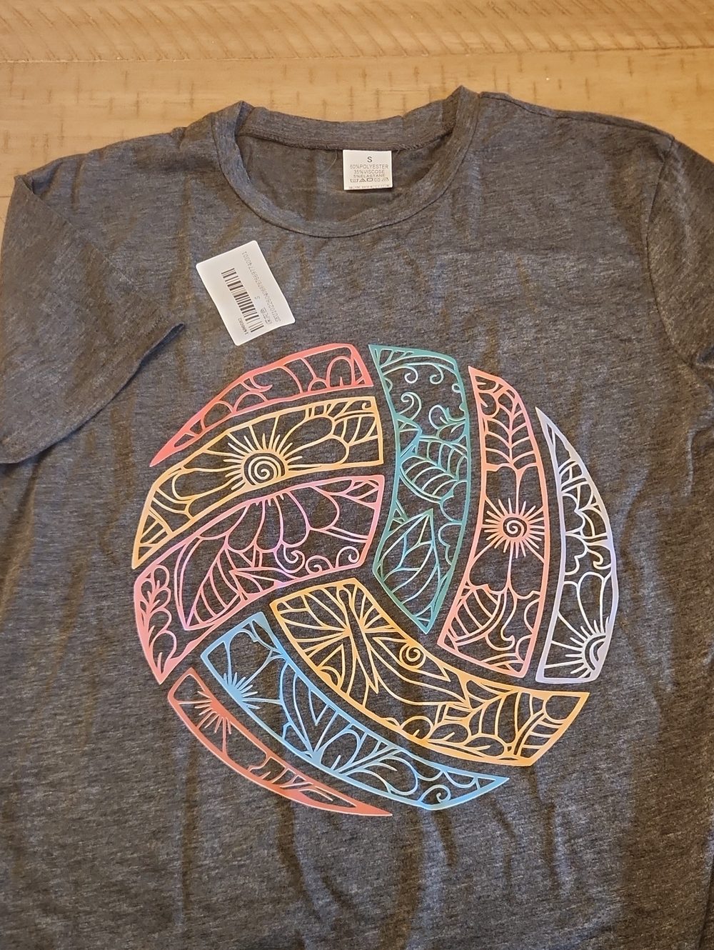 Gray Tee with Multicolor Floral Volleyball Graphic